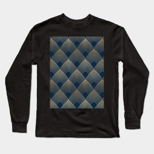 Navy and Gold Geo Art Deco Pattern Long Sleeve T-Shirt